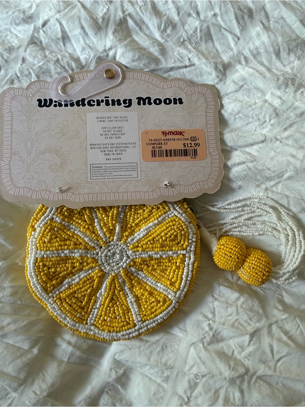 T.J.Maxx Yellow and White Beaded Lemon Coin Pouch - Picture 3 of 3